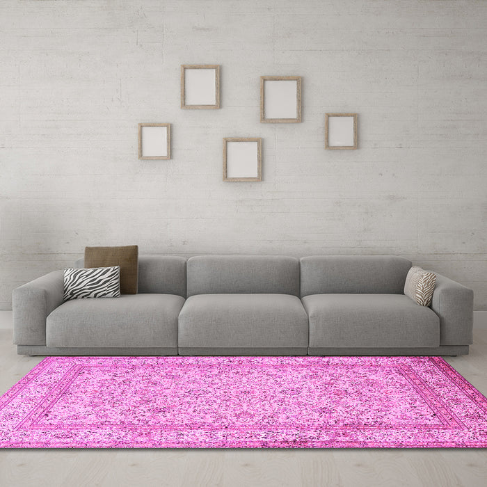 Machine Washable Persian Pink Traditional Rug in a Living Room, wshtr1002pnk