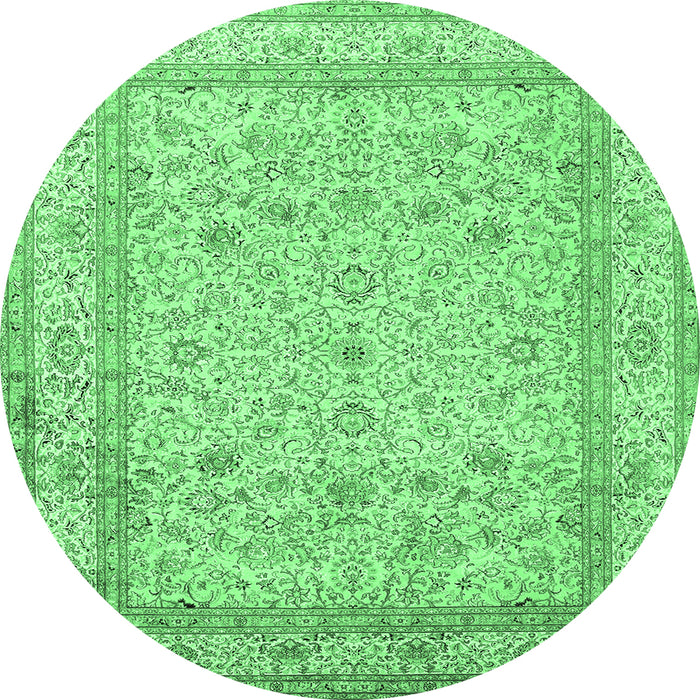 Round Persian Emerald Green Traditional Rug, tr1002emgrn