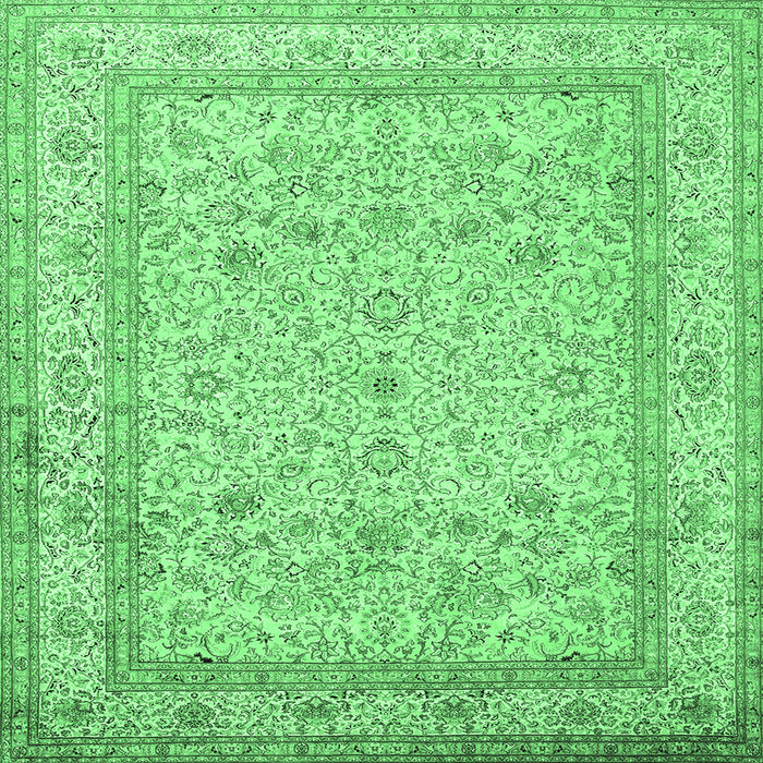 Square Machine Washable Persian Emerald Green Traditional Area Rugs, wshtr1002emgrn
