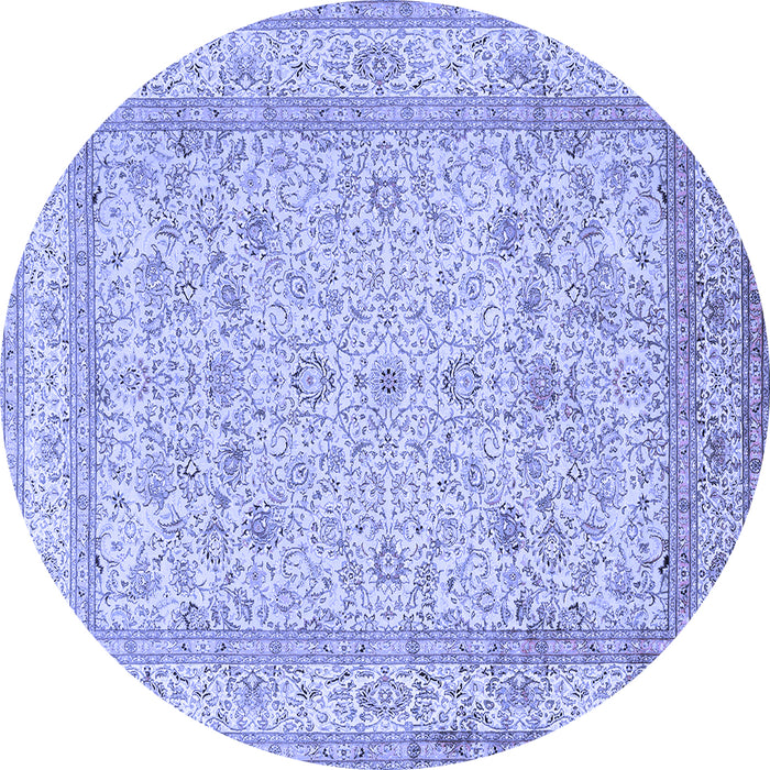 Round Machine Washable Persian Blue Traditional Rug, wshtr1002blu