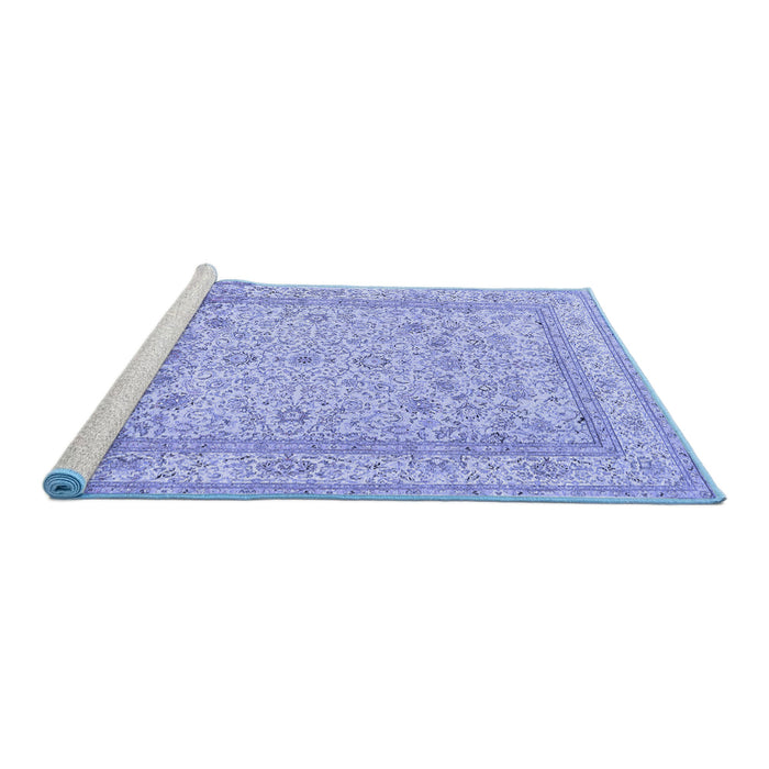 Sideview of Machine Washable Persian Blue Traditional Rug, wshtr1002blu
