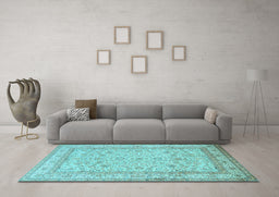 Machine Washable Persian Light Blue Traditional Rug in a Living Room, wshtr1002lblu