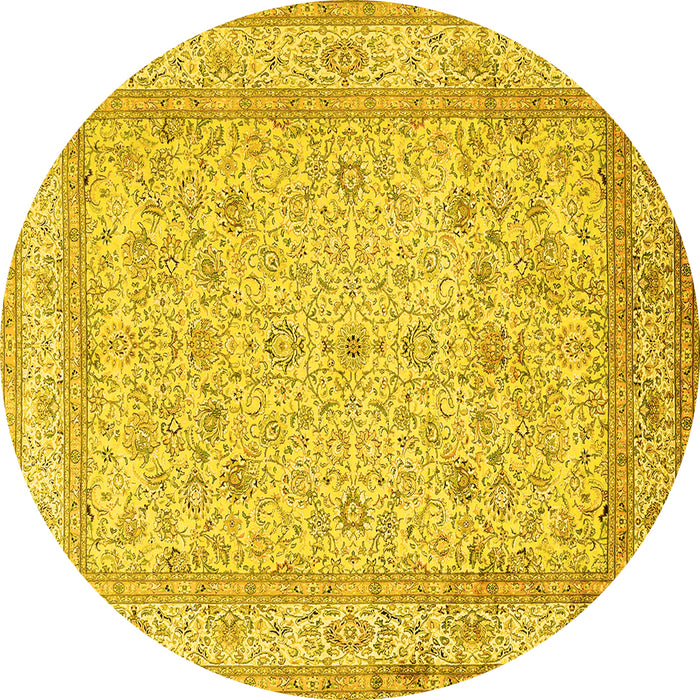 Round Persian Yellow Traditional Rug, tr1002yw