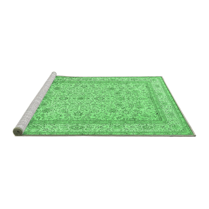 Sideview of Machine Washable Persian Emerald Green Traditional Area Rugs, wshtr1002emgrn