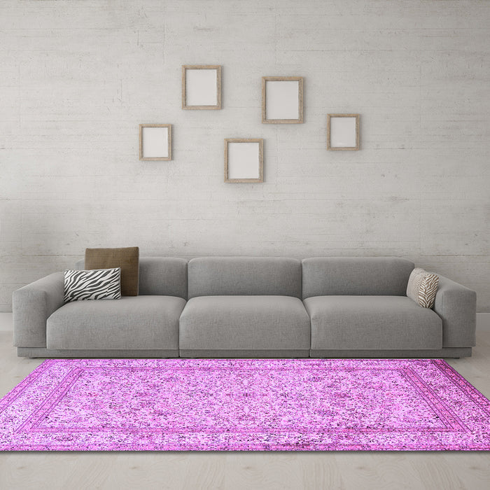 Machine Washable Persian Purple Traditional Area Rugs in a Living Room, wshtr1002pur