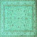 Square Machine Washable Persian Turquoise Traditional Area Rugs, wshtr1002turq