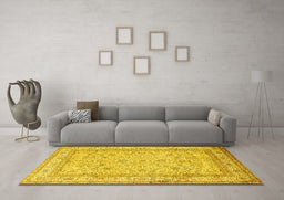 Machine Washable Persian Yellow Traditional Rug in a Living Room, wshtr1002yw