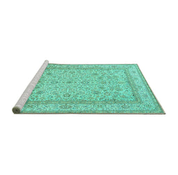 Sideview of Machine Washable Persian Turquoise Traditional Area Rugs, wshtr1002turq