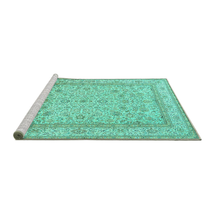 Sideview of Machine Washable Persian Turquoise Traditional Area Rugs, wshtr1002turq