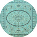 Round Machine Washable Medallion Light Blue Traditional Rug, wshtr1003lblu