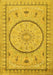 Machine Washable Medallion Yellow Traditional Rug, wshtr1003yw