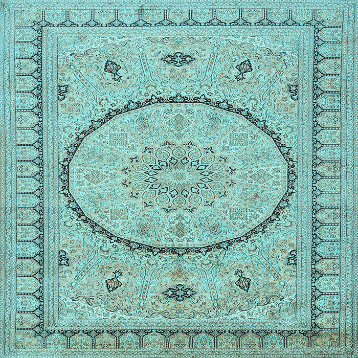Square Medallion Light Blue Traditional Rug, tr1003lblu