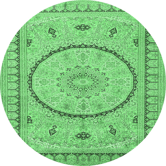 Round Machine Washable Medallion Emerald Green Traditional Area Rugs, wshtr1003emgrn