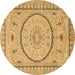 Round Machine Washable Medallion Brown Traditional Rug, wshtr1003brn