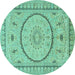 Round Machine Washable Medallion Turquoise Traditional Area Rugs, wshtr1003turq