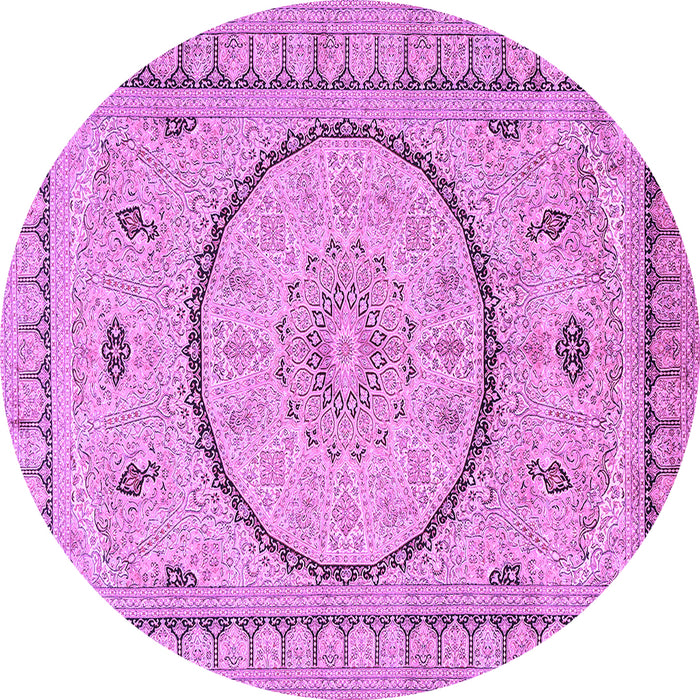 Round Machine Washable Medallion Purple Traditional Area Rugs, wshtr1003pur