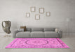 Machine Washable Medallion Pink Traditional Rug in a Living Room, wshtr1003pnk