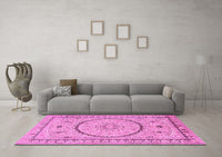 Machine Washable Medallion Pink Traditional Rug, wshtr1003pnk