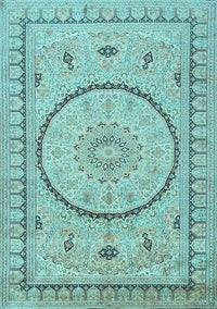 Medallion Light Blue Traditional Rug, tr1003lblu