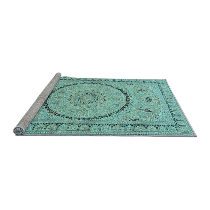 Sideview of Machine Washable Medallion Light Blue Traditional Rug, wshtr1003lblu