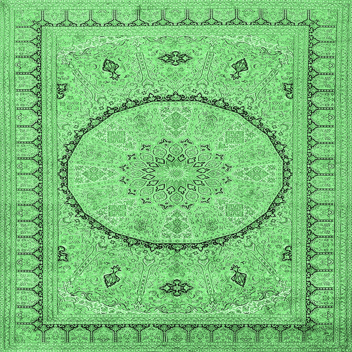 Square Medallion Emerald Green Traditional Rug, tr1003emgrn
