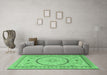 Machine Washable Medallion Emerald Green Traditional Area Rugs in a Living Room,, wshtr1003emgrn