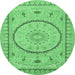 Round Medallion Emerald Green Traditional Rug, tr1003emgrn