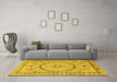 Machine Washable Medallion Yellow Traditional Rug in a Living Room, wshtr1003yw