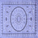 Square Machine Washable Medallion Blue Traditional Rug, wshtr1003blu