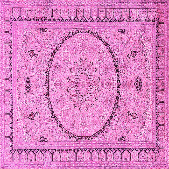 Square Machine Washable Medallion Pink Traditional Rug, wshtr1003pnk