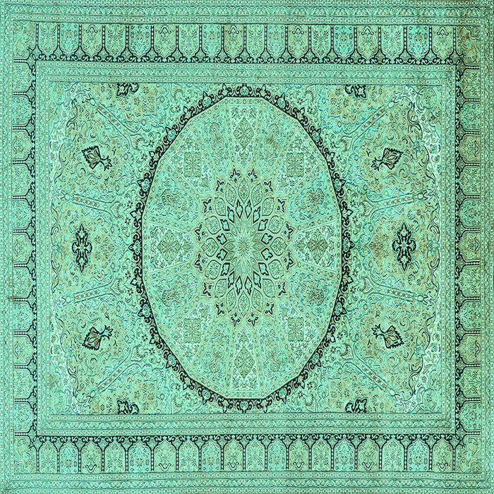 Square Medallion Turquoise Traditional Rug, tr1003turq