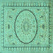 Square Medallion Turquoise Traditional Rug, tr1003turq