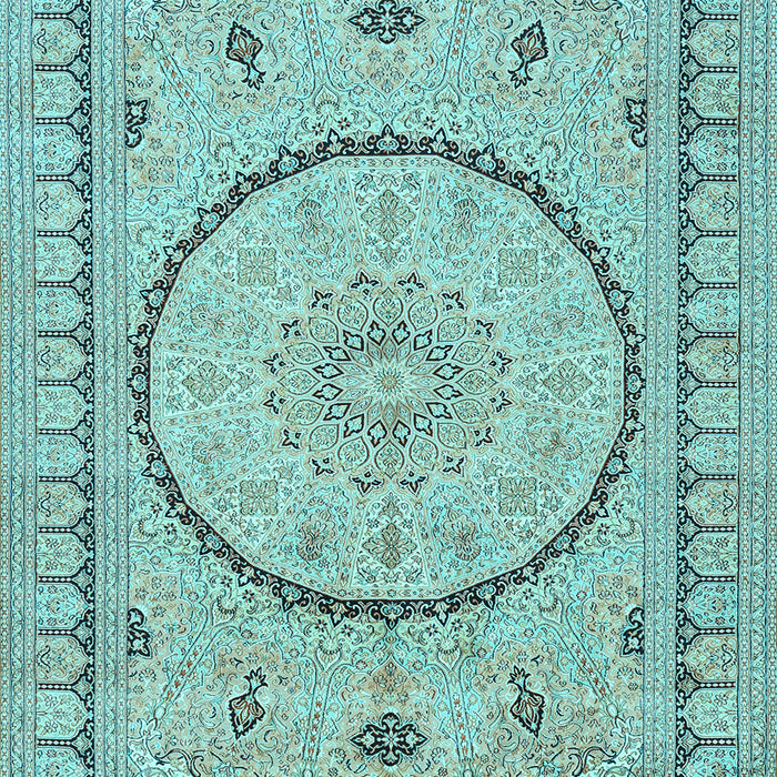Machine Washable Medallion Light Blue Traditional Rug, wshtr1003lblu