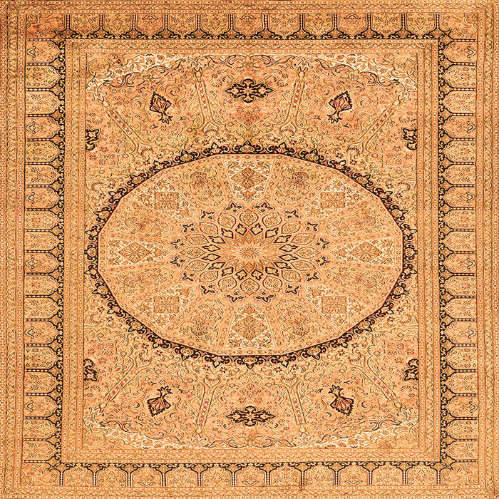Round Machine Washable Medallion Orange Traditional Area Rugs, wshtr1003org