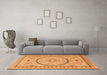 Machine Washable Medallion Orange Traditional Area Rugs in a Living Room, wshtr1003org