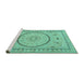 Sideview of Machine Washable Medallion Turquoise Traditional Area Rugs, wshtr1003turq