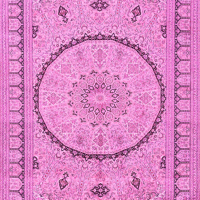 Machine Washable Medallion Pink Traditional Rug, wshtr1003pnk