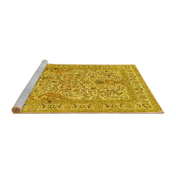 Sideview of Machine Washable Persian Yellow Traditional Rug, wshtr1004yw
