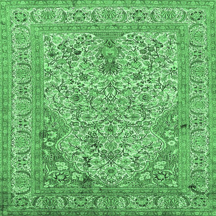 Square Machine Washable Persian Emerald Green Traditional Area Rugs, wshtr1004emgrn