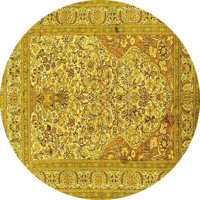Round Machine Washable Persian Yellow Traditional Rug, wshtr1004yw