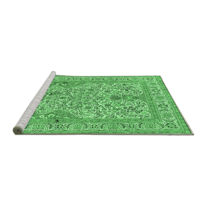 Sideview of Machine Washable Persian Emerald Green Traditional Area Rugs, wshtr1004emgrn