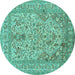 Round Persian Turquoise Traditional Rug, tr1004turq