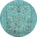 Round Machine Washable Persian Light Blue Traditional Rug, wshtr1004lblu