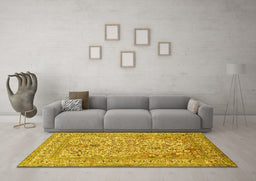 Machine Washable Persian Yellow Traditional Rug in a Living Room, wshtr1004yw