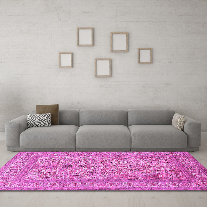 Machine Washable Persian Pink Traditional Rug in a Living Room, wshtr1004pnk