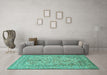 Machine Washable Persian Turquoise Traditional Area Rugs in a Living Room,, wshtr1004turq