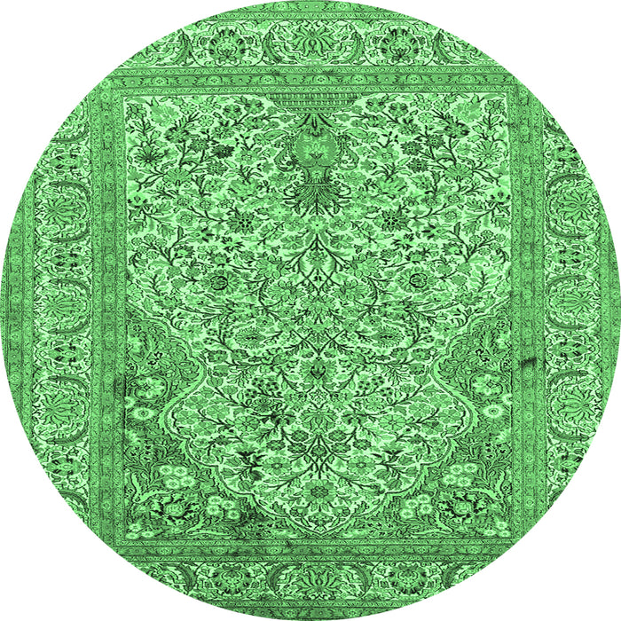 Round Persian Emerald Green Traditional Rug, tr1004emgrn