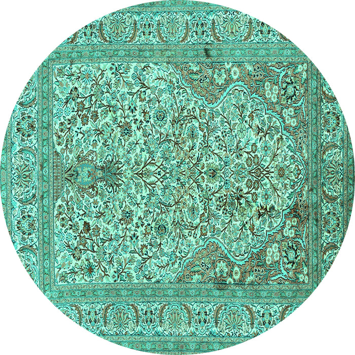 Round Machine Washable Persian Turquoise Traditional Area Rugs, wshtr1004turq