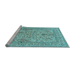 Sideview of Machine Washable Persian Light Blue Traditional Rug, wshtr1004lblu