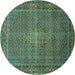 Round Persian Turquoise Traditional Rug, tr1005turq